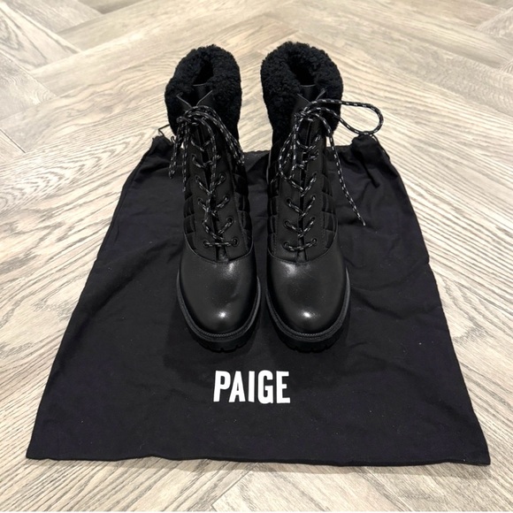 NWOB PAIGE Black Bryce Quilted Bootie & Genuine Shearling Trim, 7.5., Pristine - Picture 8 of 10